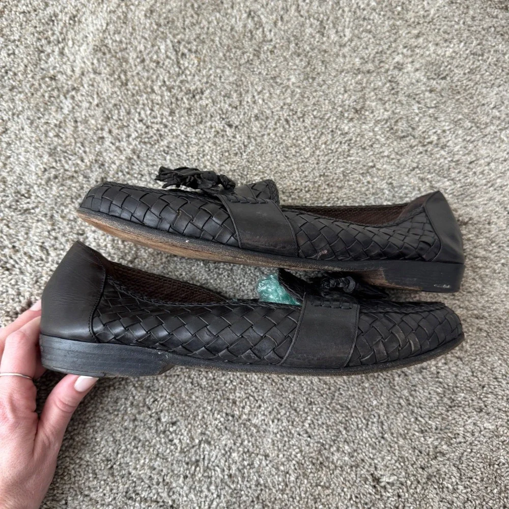 Bragano Cole Haan Mens Woven Leather Tassel‎ Loafers Black Italy 10 W Slip On